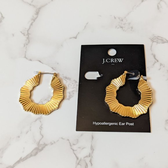 J. Crew Factory Gold Wavy Hoop Earrings - Picture 4 of 5